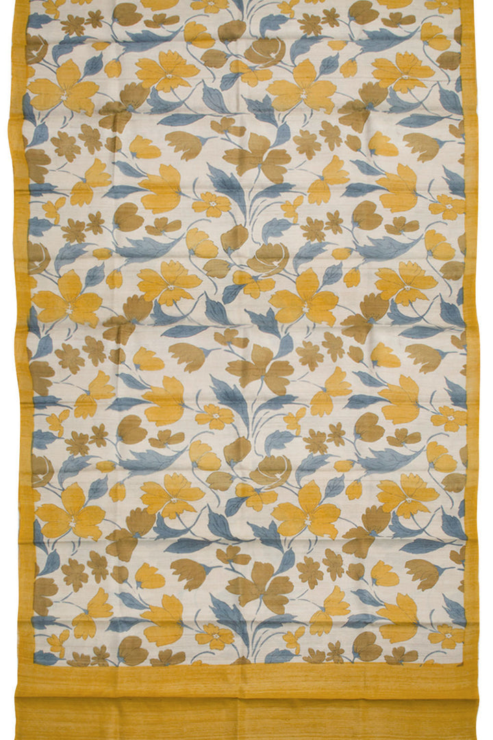 Yellow Hand Block Printed Tussar Silk 3-Piece Salwar Suit Material 10061843