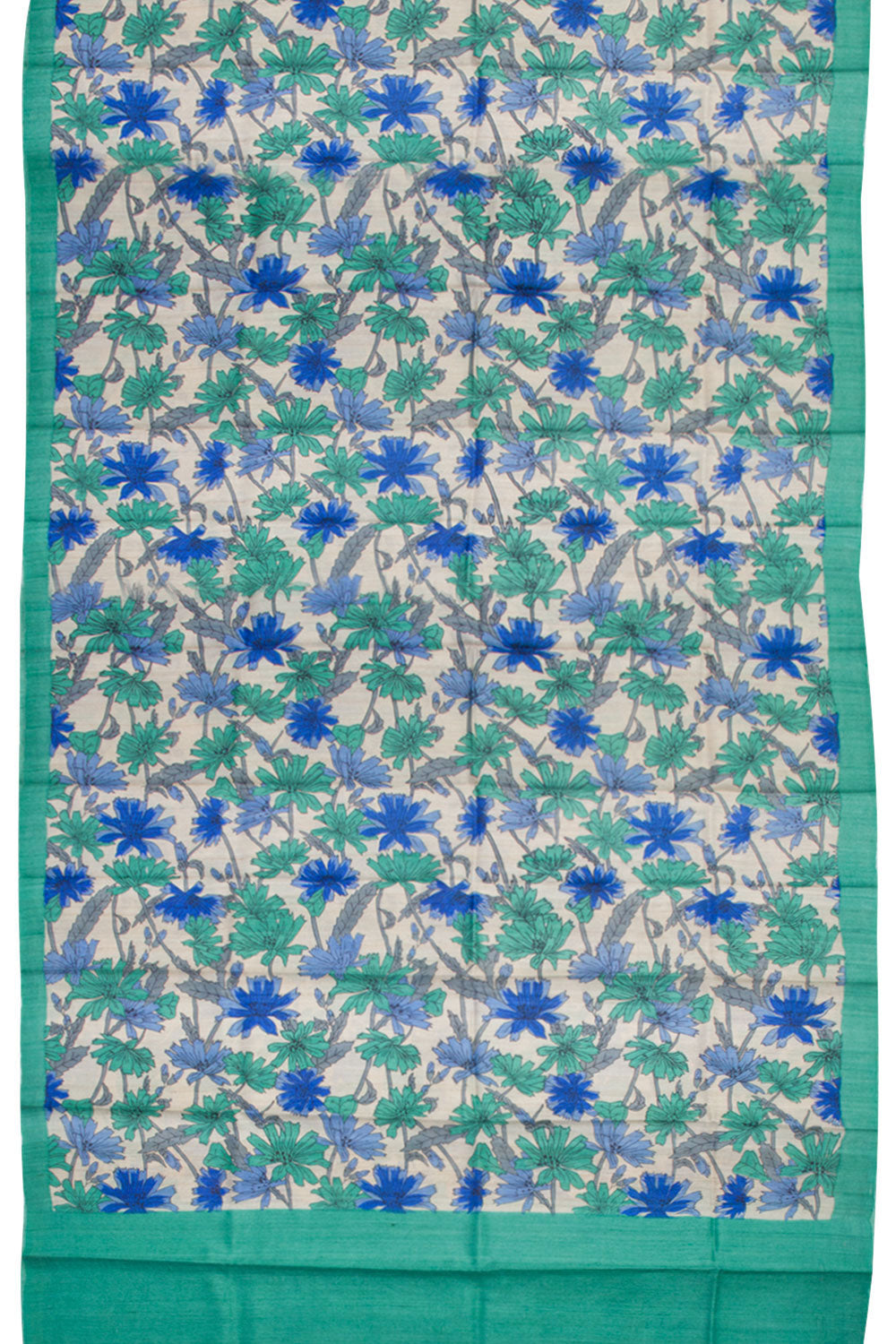 Green Hand Block Printed Tussar Silk 3-Piece Salwar Suit Material 10061844