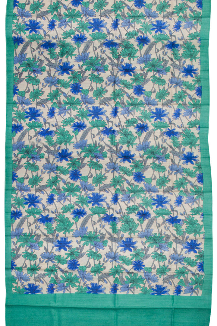 Green Hand Block Printed Tussar Silk 3-Piece Salwar Suit Material 10061844
