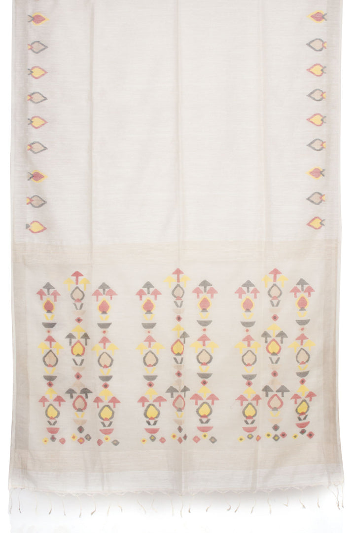 White Handloom Jamdani Linen Saree 10061863