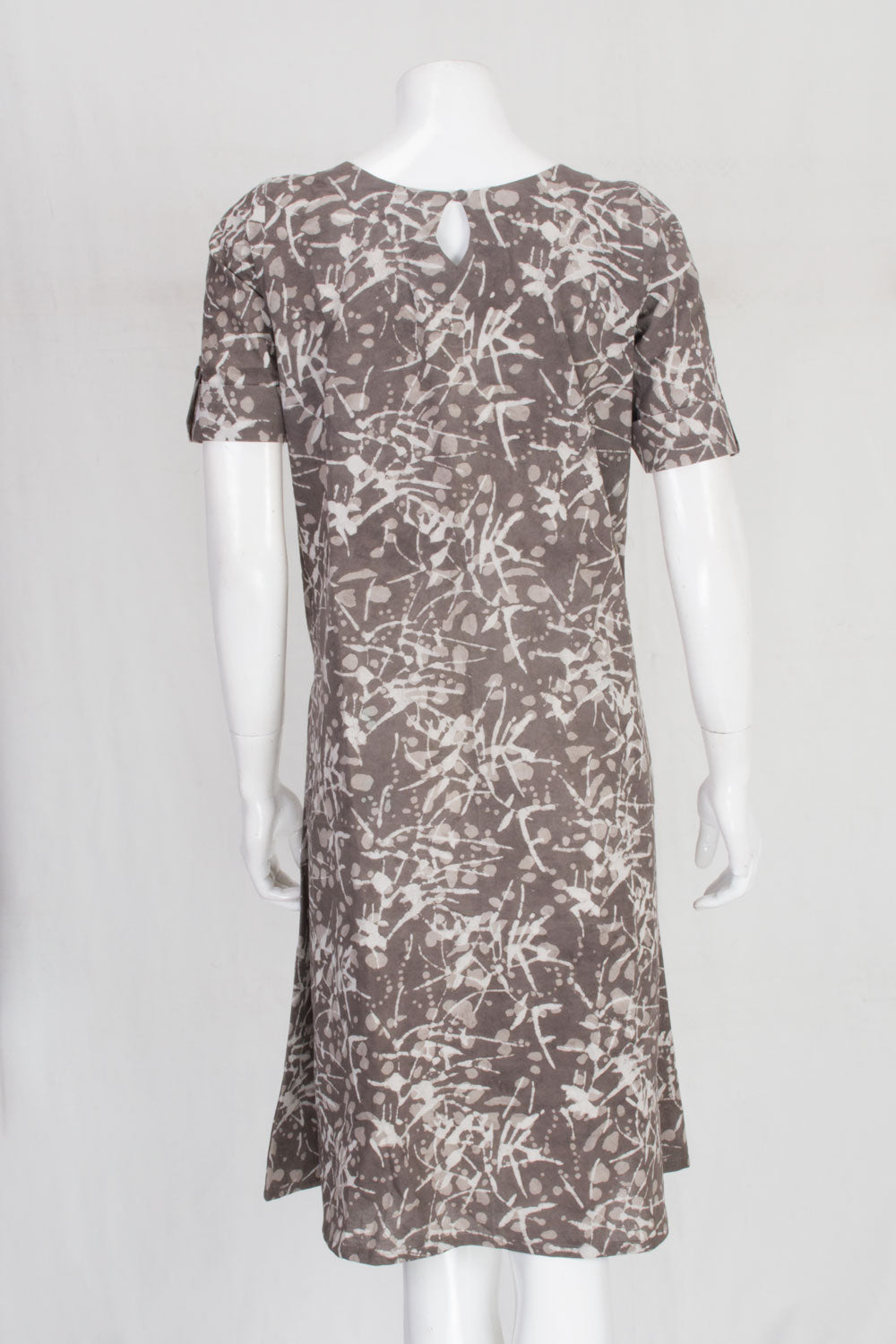 Grey Handcrafted Batik Printed Cotton A line Dress 10062161