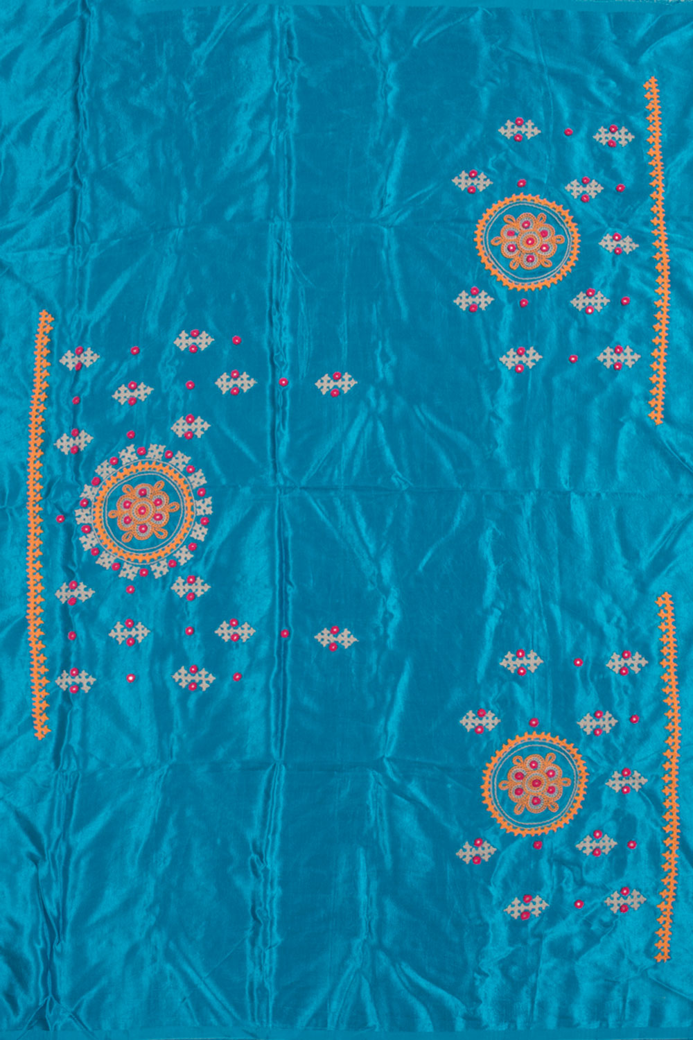 Turquoise Blue Rabari Embroidered Mashru Blouse Material 10059170