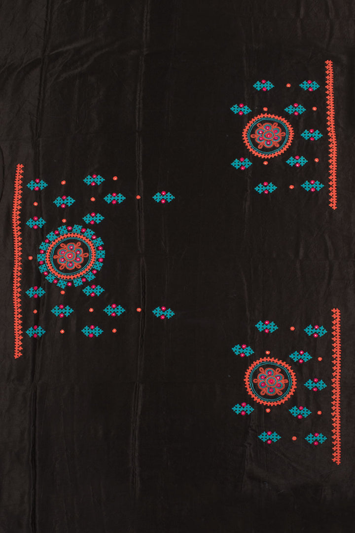 Coal Black Rabari Embroidered Mashru Blouse Material 10059172