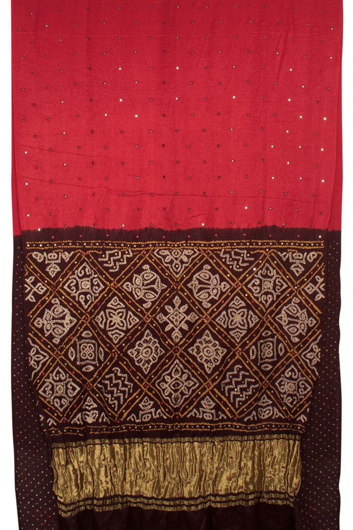 Red Handcrafted Bandhani Gajji Silk Saree 10059593