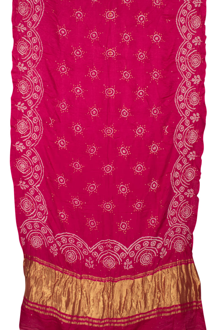 Rani Pink Handcrafted Bandhani Gajji Silk Saree 10059594