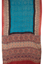 Mediterranean Blue Handcrafted Ajrakh Printed Bandhani Gajji Silk Saree 10059605
