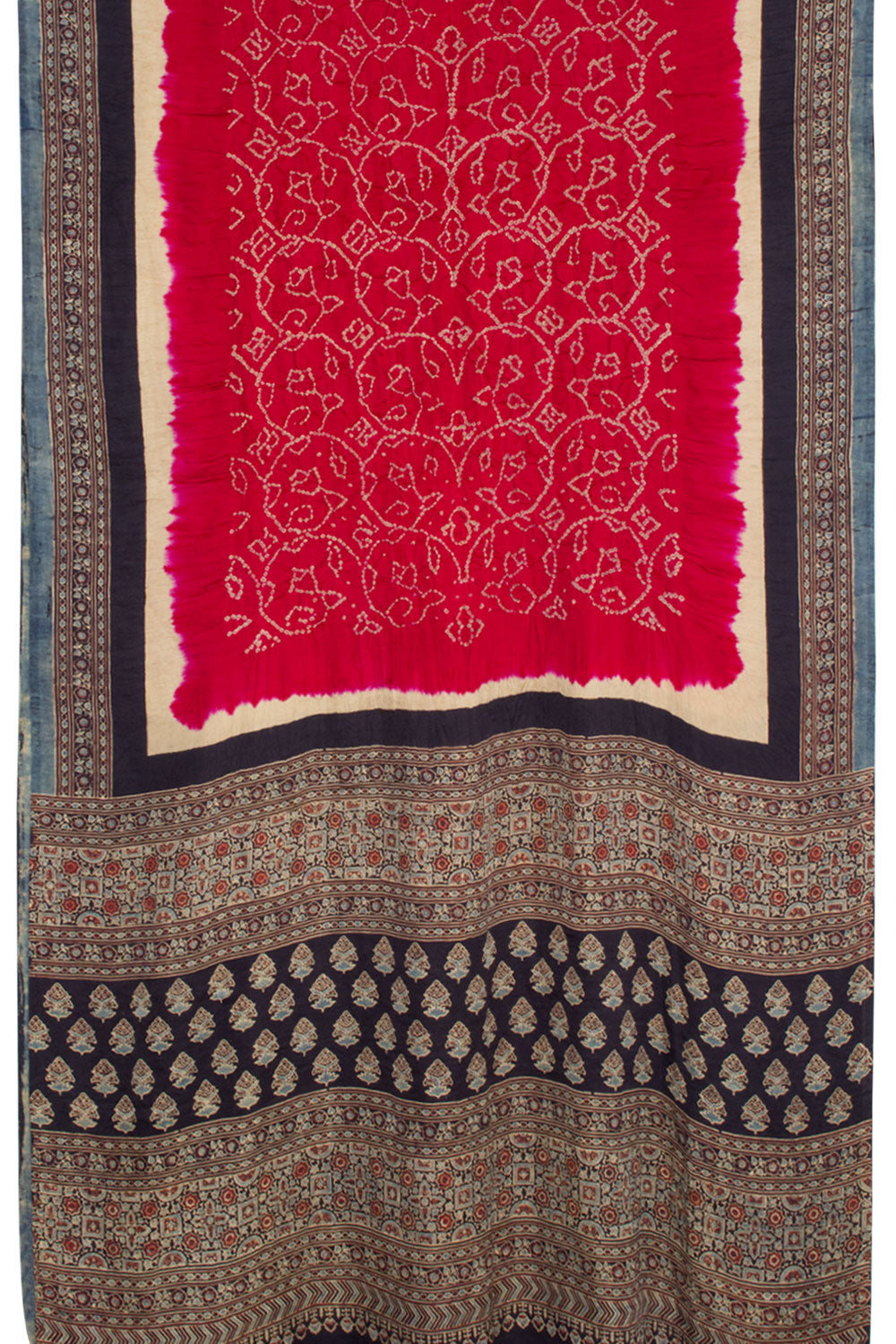 Red Ajrakh Printed Bandhani Gajji Silk Saree 10060911