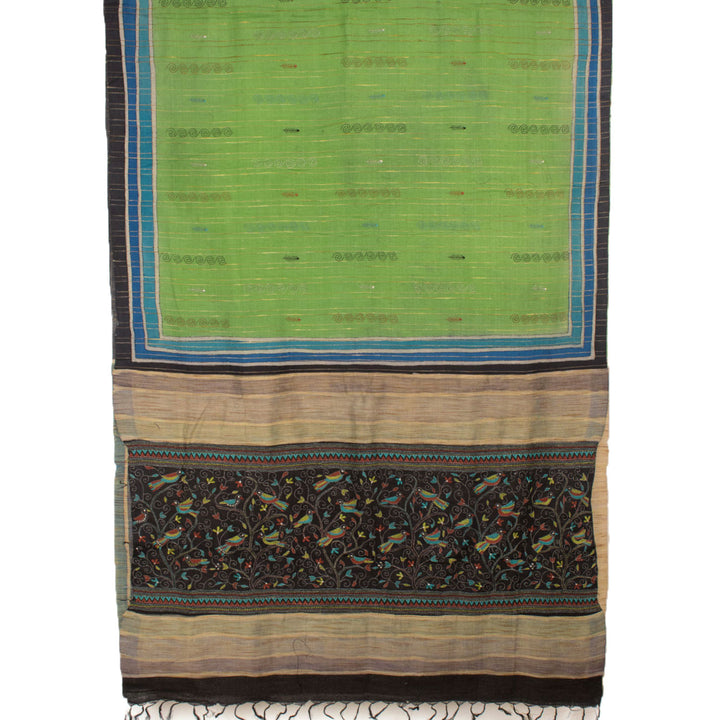 Handwoven Kantha Embroidered Tussar Silk Saree 10055376