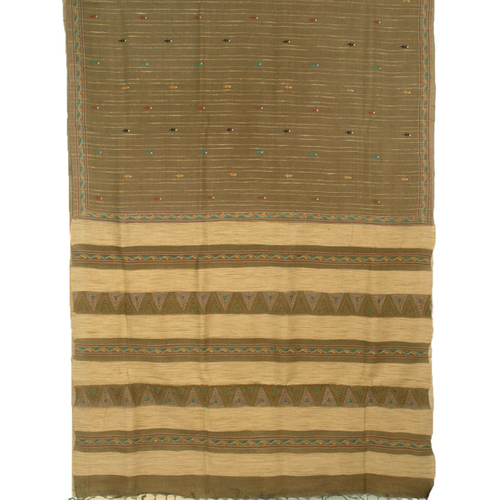 Handwoven Kantha Embroidered Tussar Silk Saree 10055379