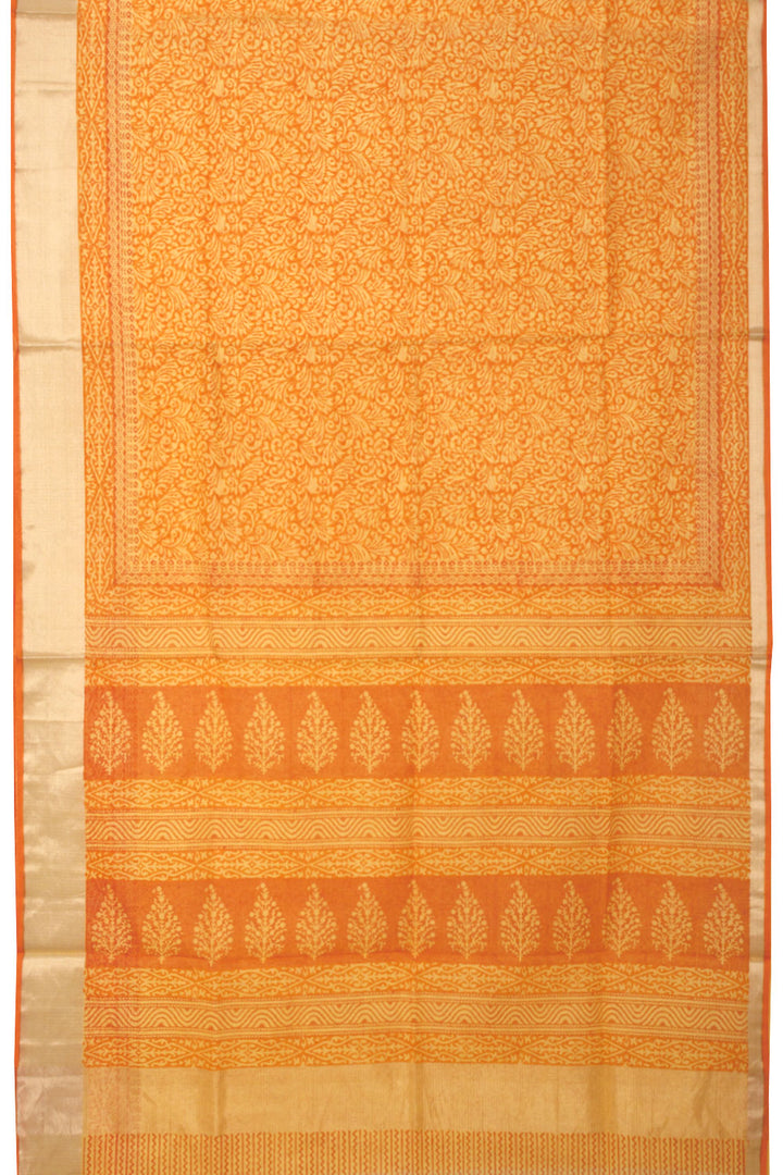 Orange Hand Block Printed Kota Cotton Saree 10060350