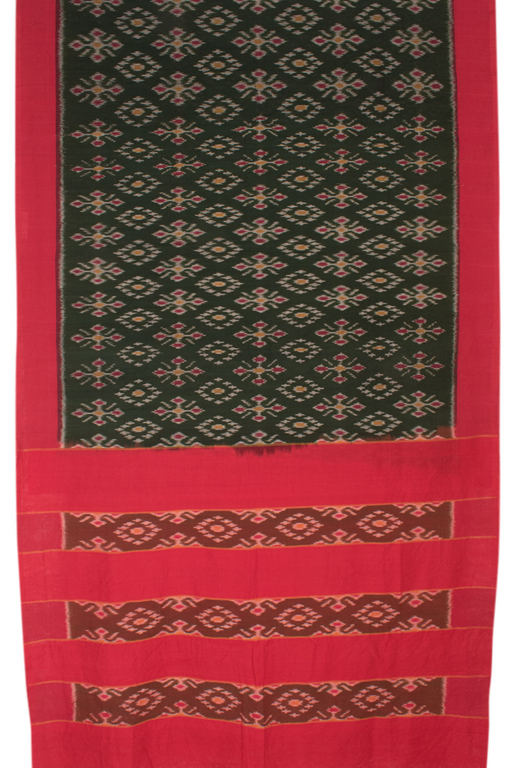 Dark Green Handloom Ikat Cotton Saree 10059582