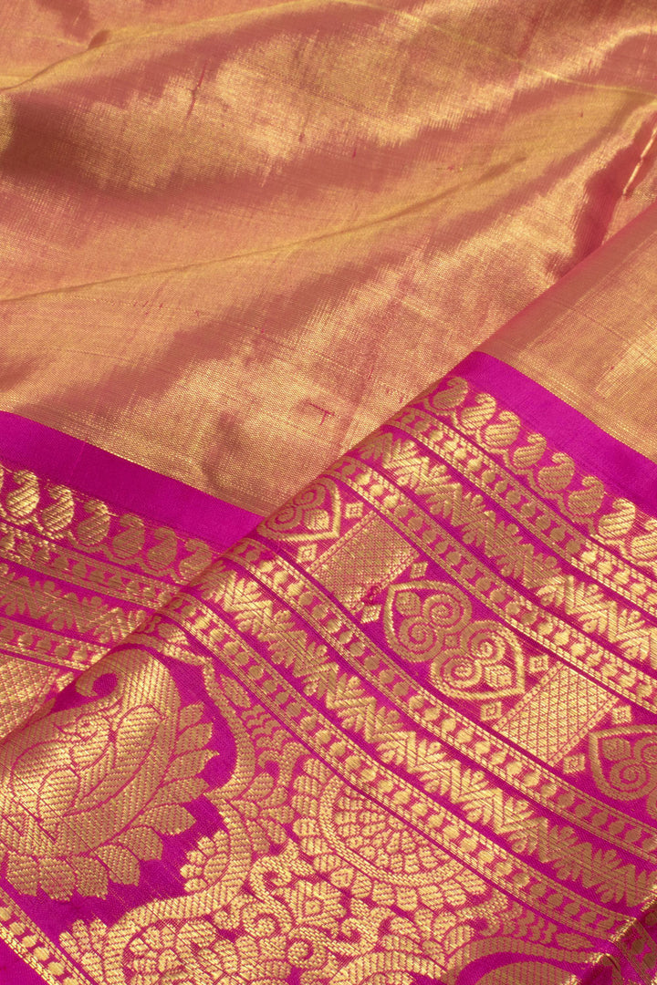 5 to 9 Year Size Pure Zari Kanjivaram Tissue Silk Pattu Pavadai Material 10058072