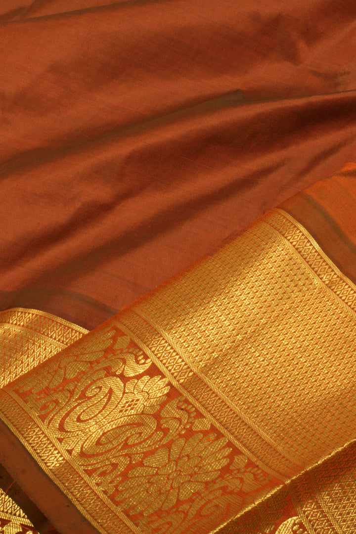 Sunset Orange 5 to 9 Year Size Pure Zari Kanjivaram Silk Pattu Pavadai Material 10058075