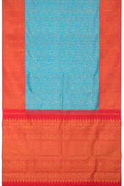 Ananda Blue Korvai Kanjivaram Pure Zari Handloom Silk Saree with Kodi Paravai Pattern and Contrast Chilli Red Border 10058738