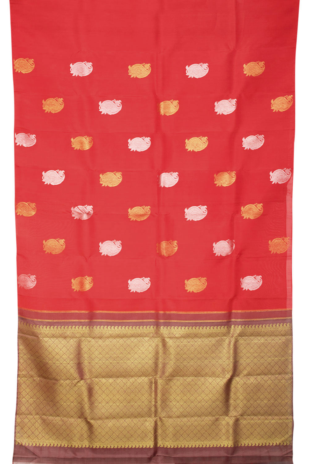 Red Handloom Pure Zari Borderless Kanjivaram Silk Saree 10059999