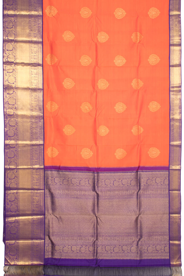 Flame Orange Handloom Pure Zari Korvai Kanjivaram Silk Saree 10060010