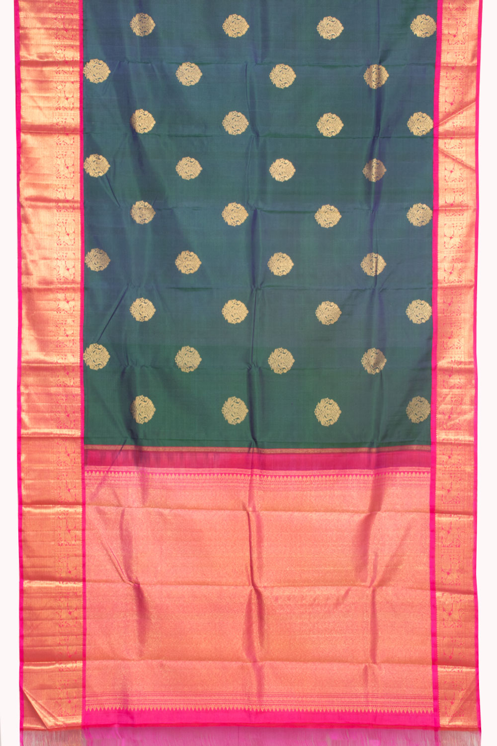 Hunter Green Handloom Pure Zari Korvai Kanjivaram Silk Saree 10060086
