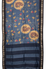 Cerulean Blue Digital Printed Kalamkari Tussar Silk Saree 10060134