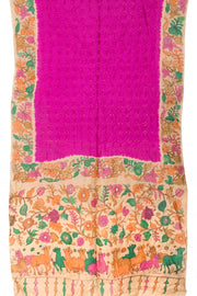 Magenta Pen Kalamkari Bandhani Tussar Silk Saree 10060137