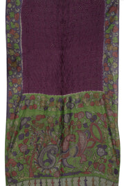 Purple Pen Kalamkari Bandhani Tussar Silk Saree 10060140