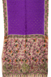 Violet Pen Kalamkari Bandhani Tussar Silk Saree 10060144