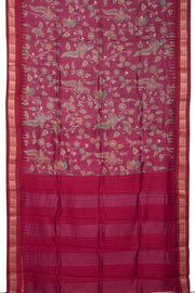 Pinkish Magenta Printed Kalamkari Tussar Silk Saree 10060151