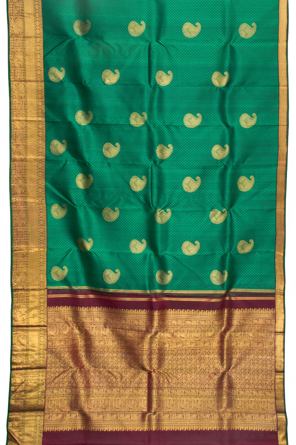 Emerald Green Pure Zari Jacquard Kanjivaram Silk Saree 10061482