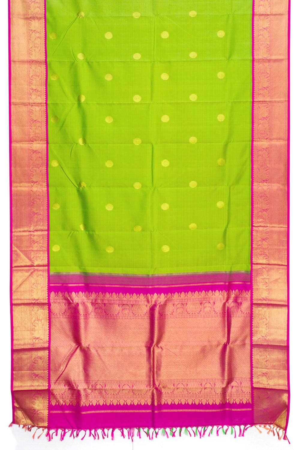 Parrot Green Pure Zari Korvai Kanjivaram Silk Saree 10061506