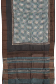 Lead Blue Hand Block Printed Tussar Silk Saree 10059326