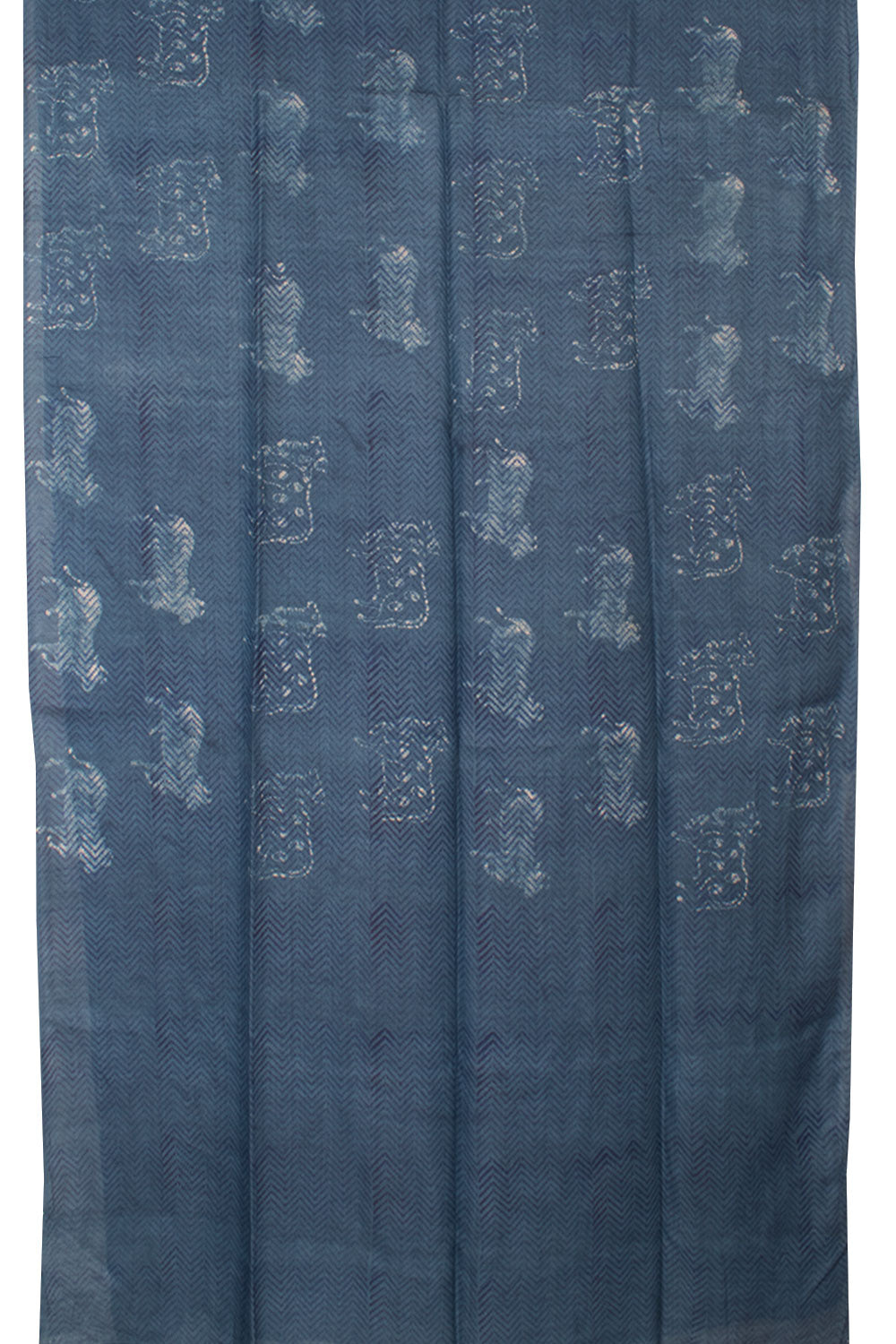 Indigo Hand Block Printed Tussur Silk Saree 10059558