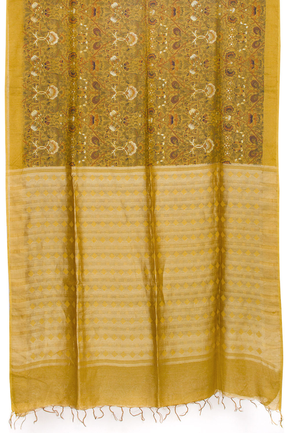 Mustard Yellow Printed Tussar Silk Saree 10061021