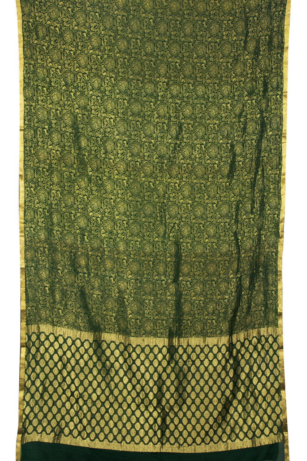 Dark Green Mysore Crepe Silk Saree 10060499