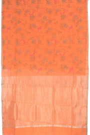 Safety Orange Printed Chanderi Silk Cotton Saree 10059685