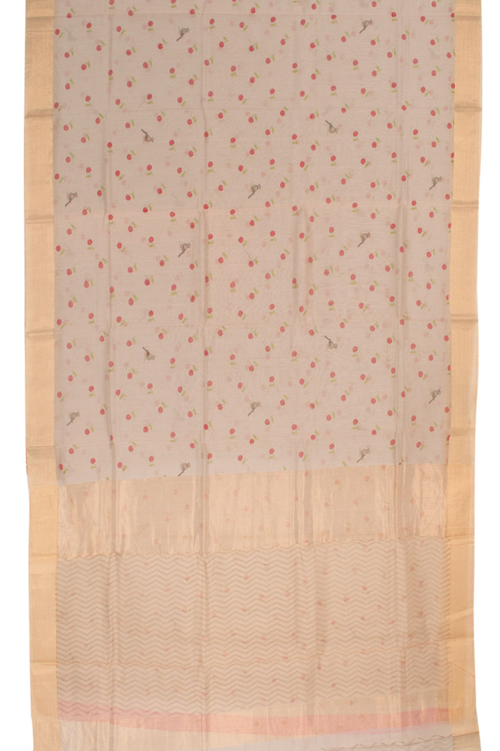 Light Taupe Handloom Chanderi Silk Cotton Saree 10059687