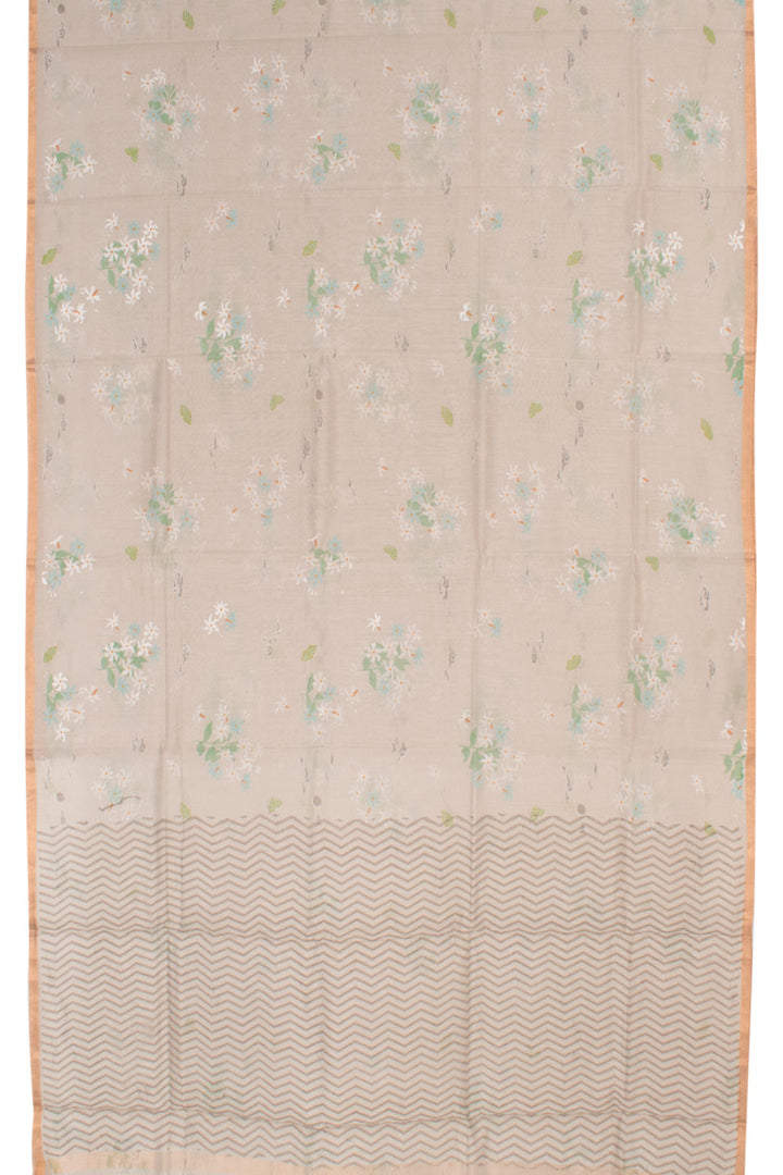 Light Taupe Printed Chanderi Silk Cotton Saree 10059688