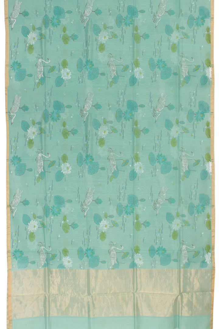 Aqua Green Printed Chanderi Silk Cotton Saree 10059690