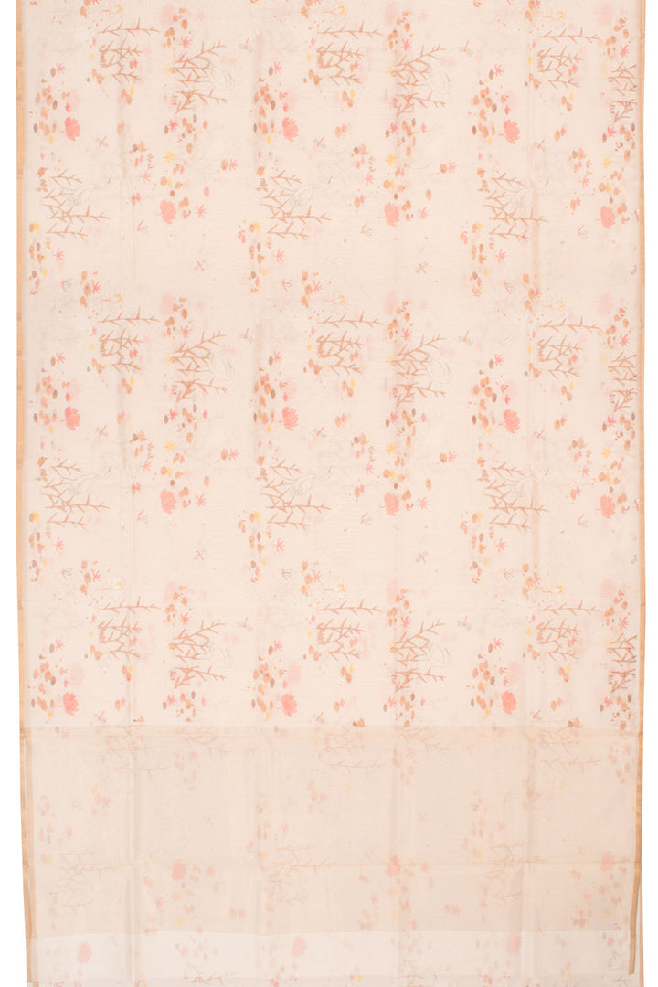 Pastel White Handloom Chanderi Silk Cotton Saree 10059692