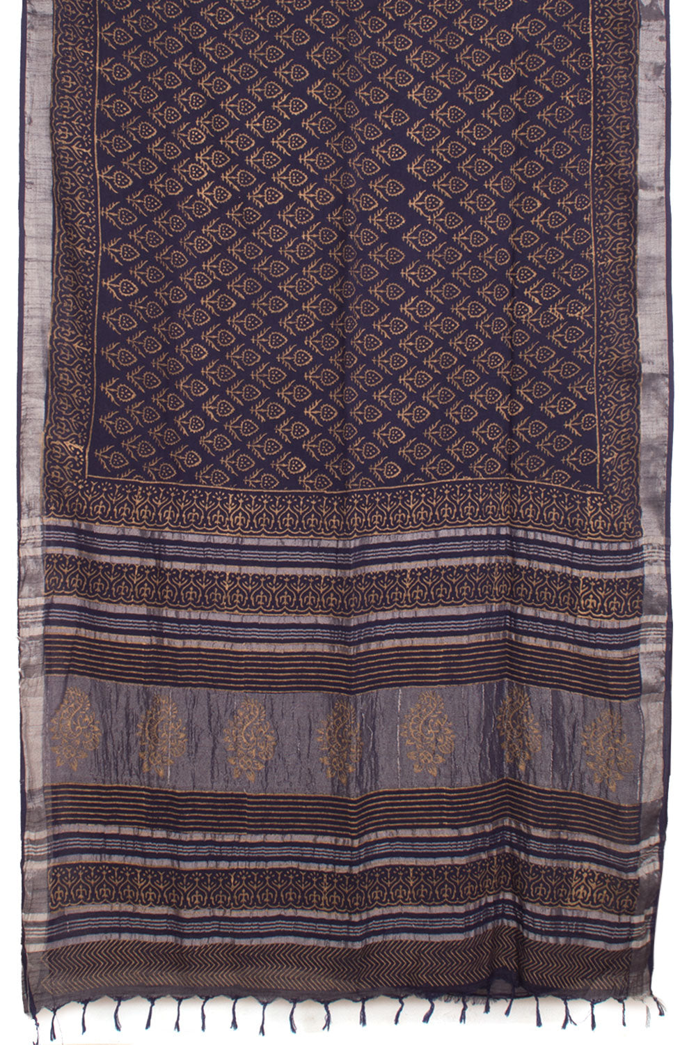 Hand Block Printed Linen Cotton Saree 10058532