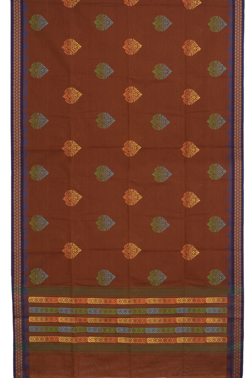 Brown Hand Block Printed Cotton Saree 10059357