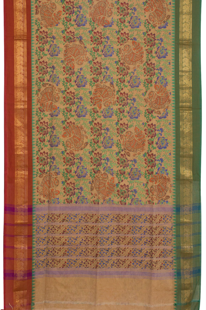 Brown Hand Block Printed Cotton Saree 10061935