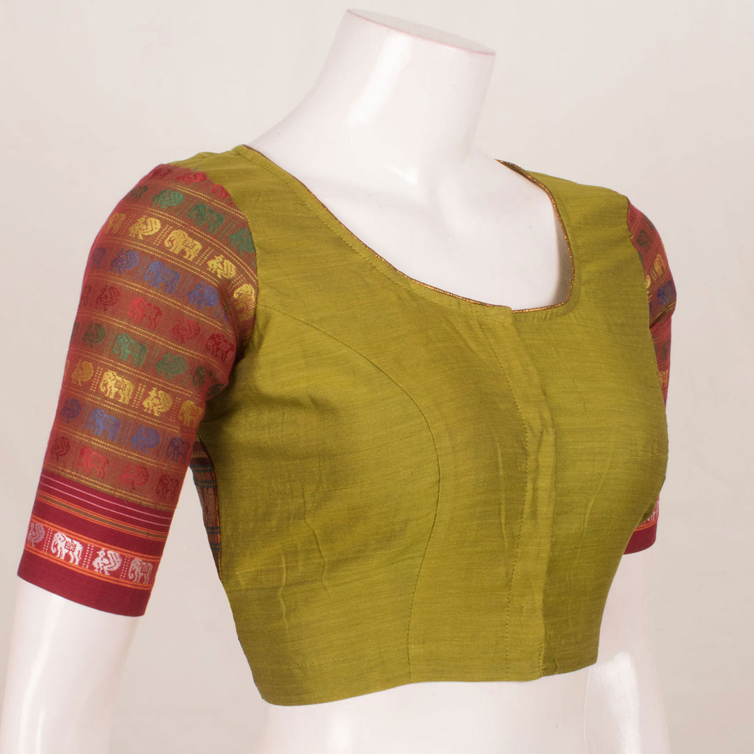 Handloom Cotton Blouse with Zari Piping 10055103