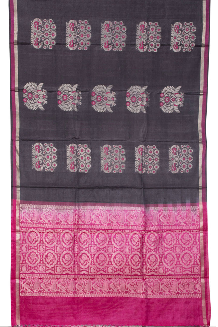Deep Grey Chhattisgarh Meenakari Tussar Silk Saree 10059719
