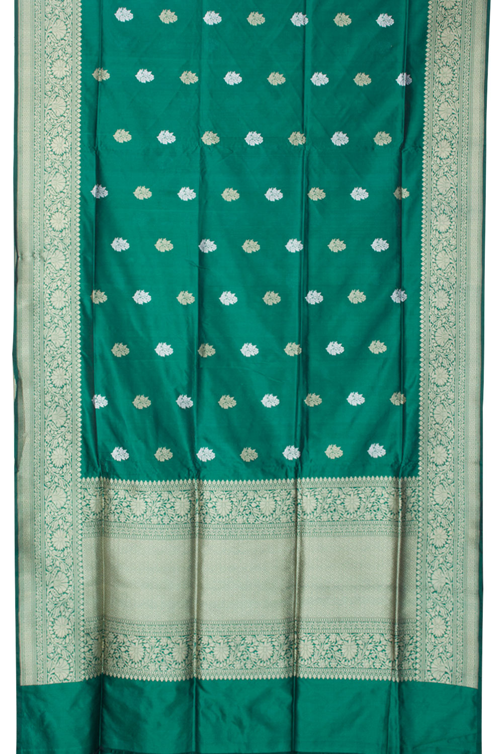 Emerald Green Handloom Banarasi Kadhwa Katan Silk Saree 10061278