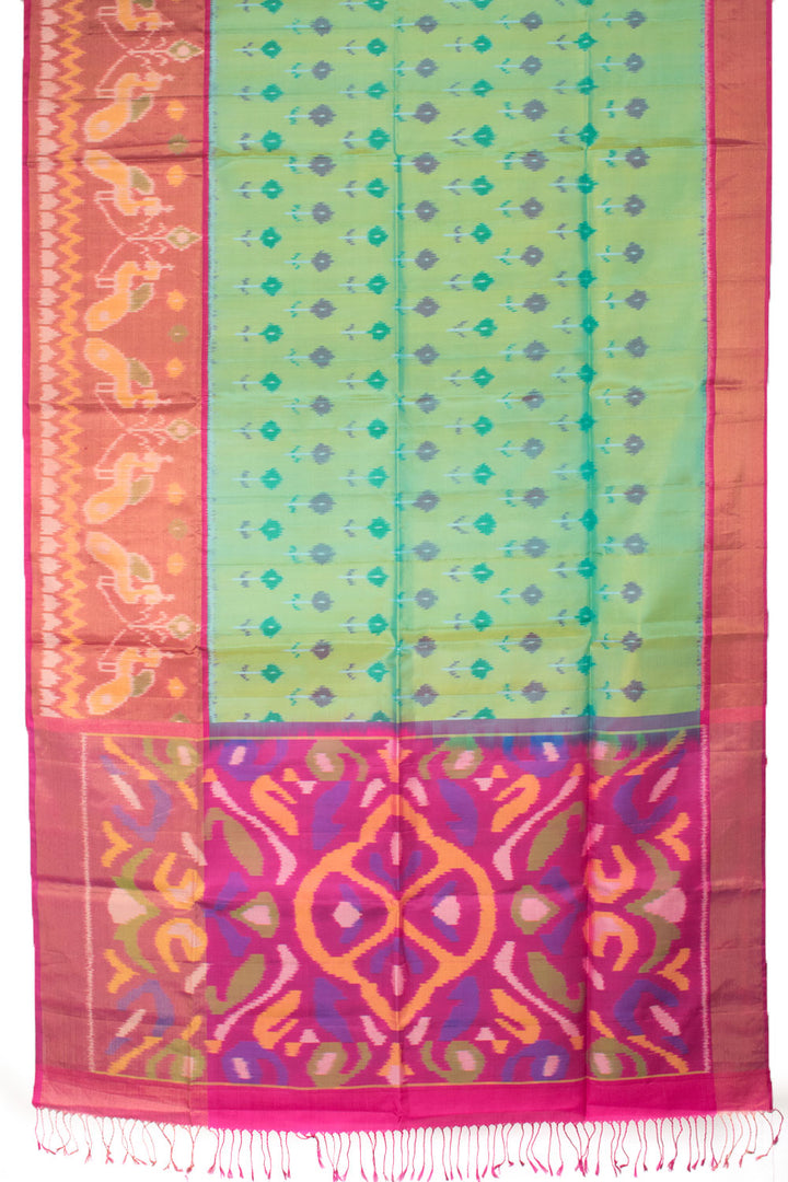 Pastel Green Handloom Kanjivaram Ikat Soft Silk Saree 10059464
