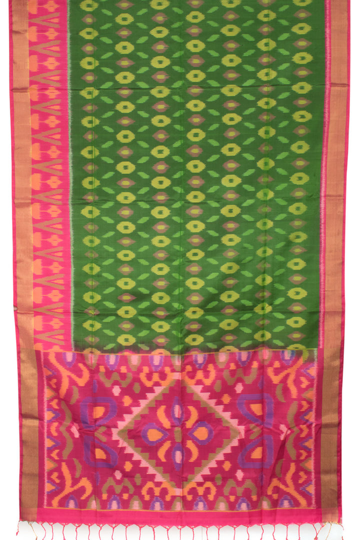Kelly Green Handloom Ikat Kanjivaram Soft Silk Saree 10059470