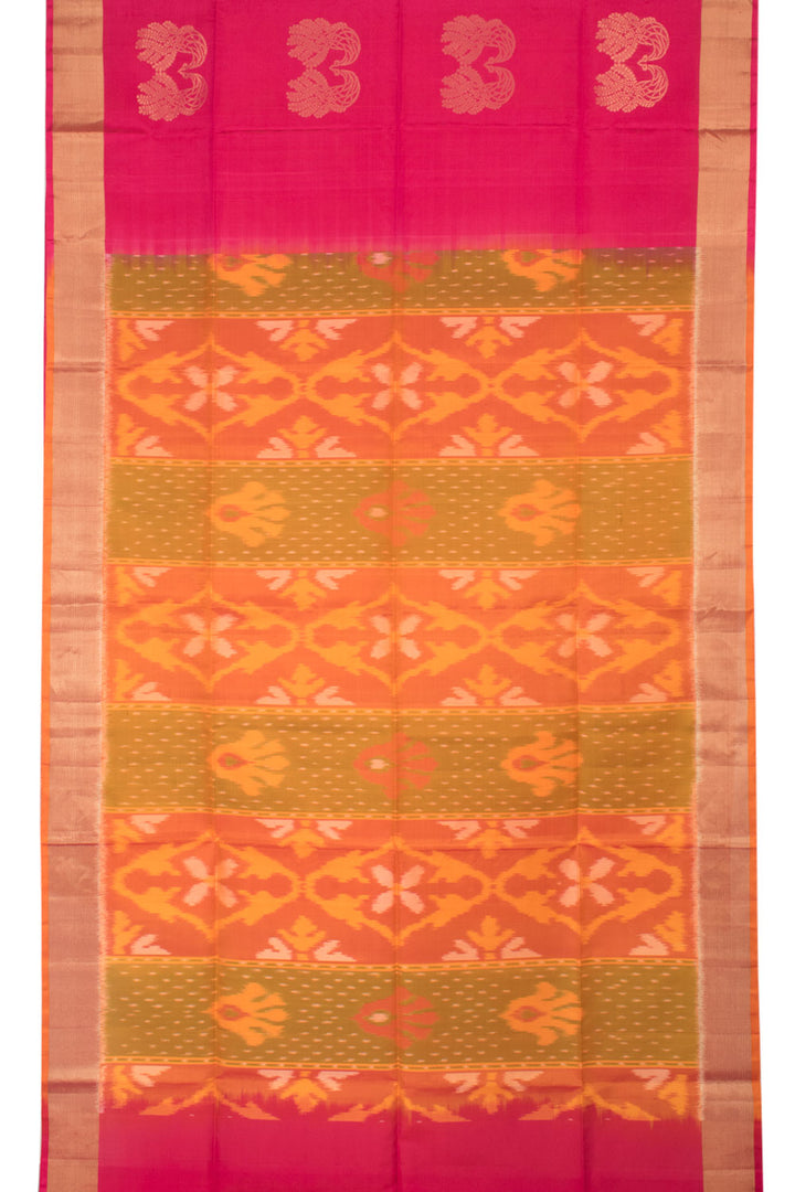 Bright Pink Handloom Kanjivaram Ikat Soft Silk Saree 10059471