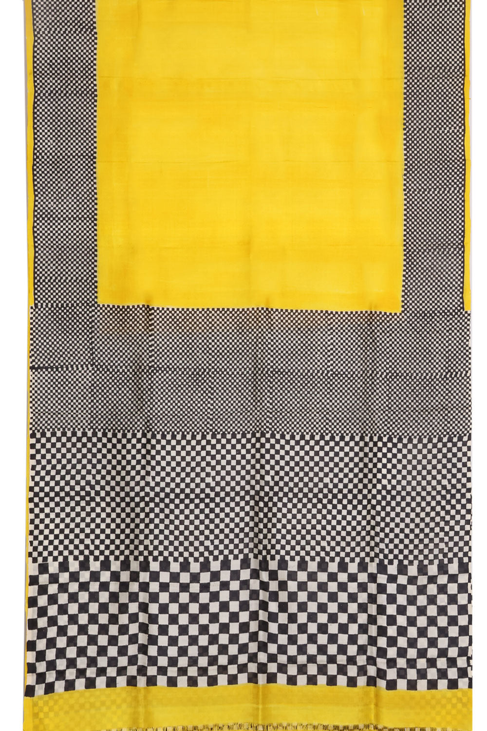 Sun Flower Yellow Hand Block Printed Murshidabad Silk Saree 10059486
