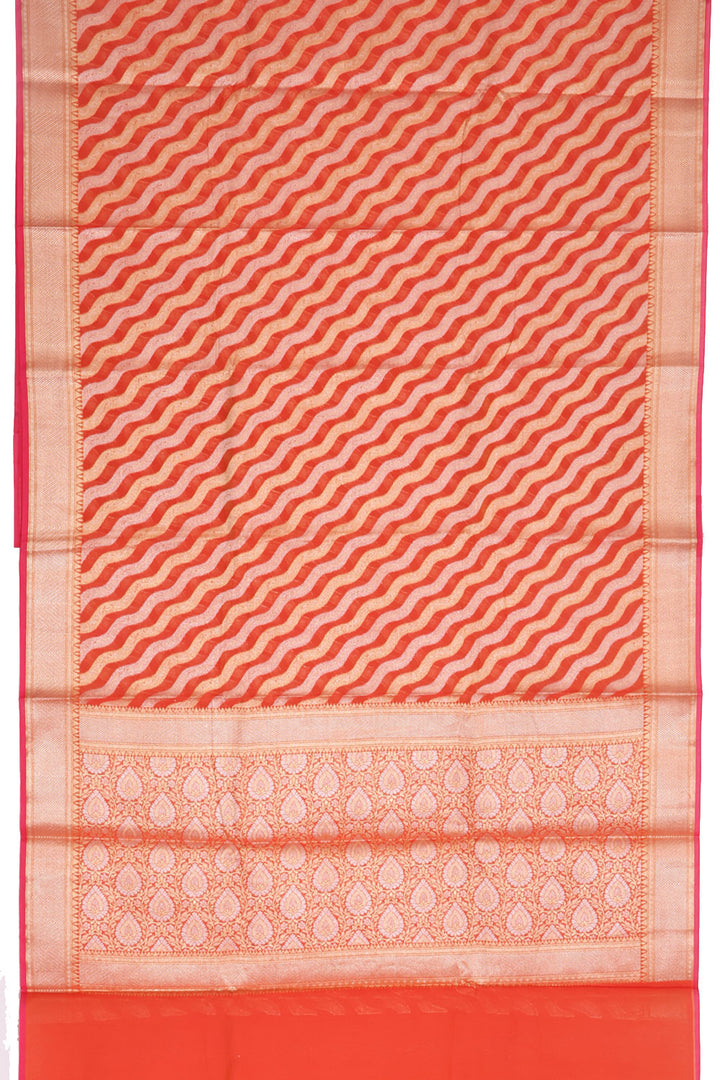 Bright Orange Handloom Banarasi Cotton Saree 10059734