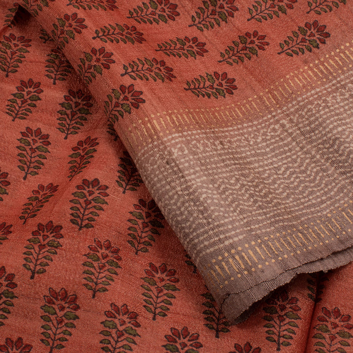 Hand Block Printed Tussar Silk Salwar Suit Material 10056192