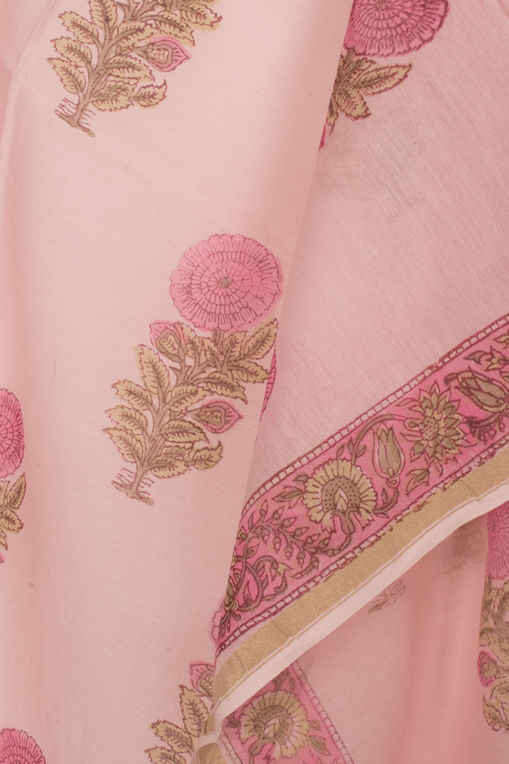 Hand Block Printed Chanderi Silk Cotton 2-Piece Salwar Suit Material 10058789